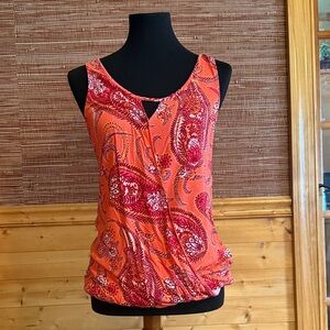 New York & Company Orange/red Paisley Draped Tank Top